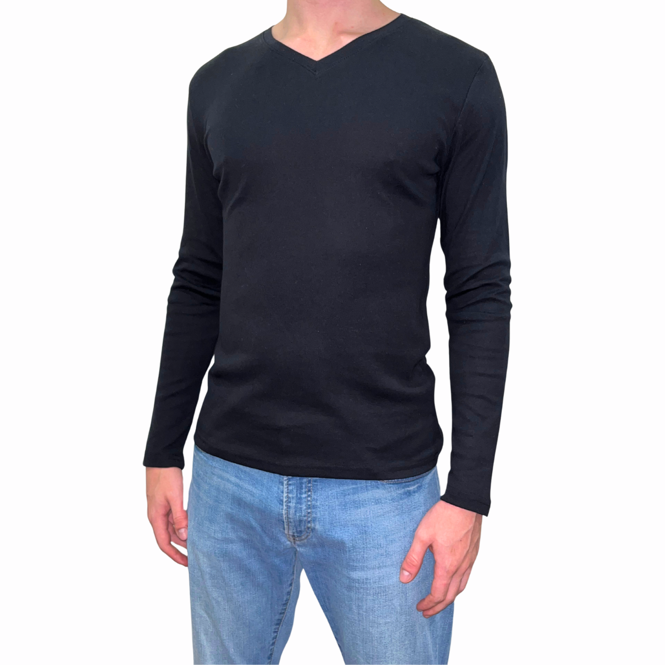 Playera Manga Larga con Cuello V para Hombre