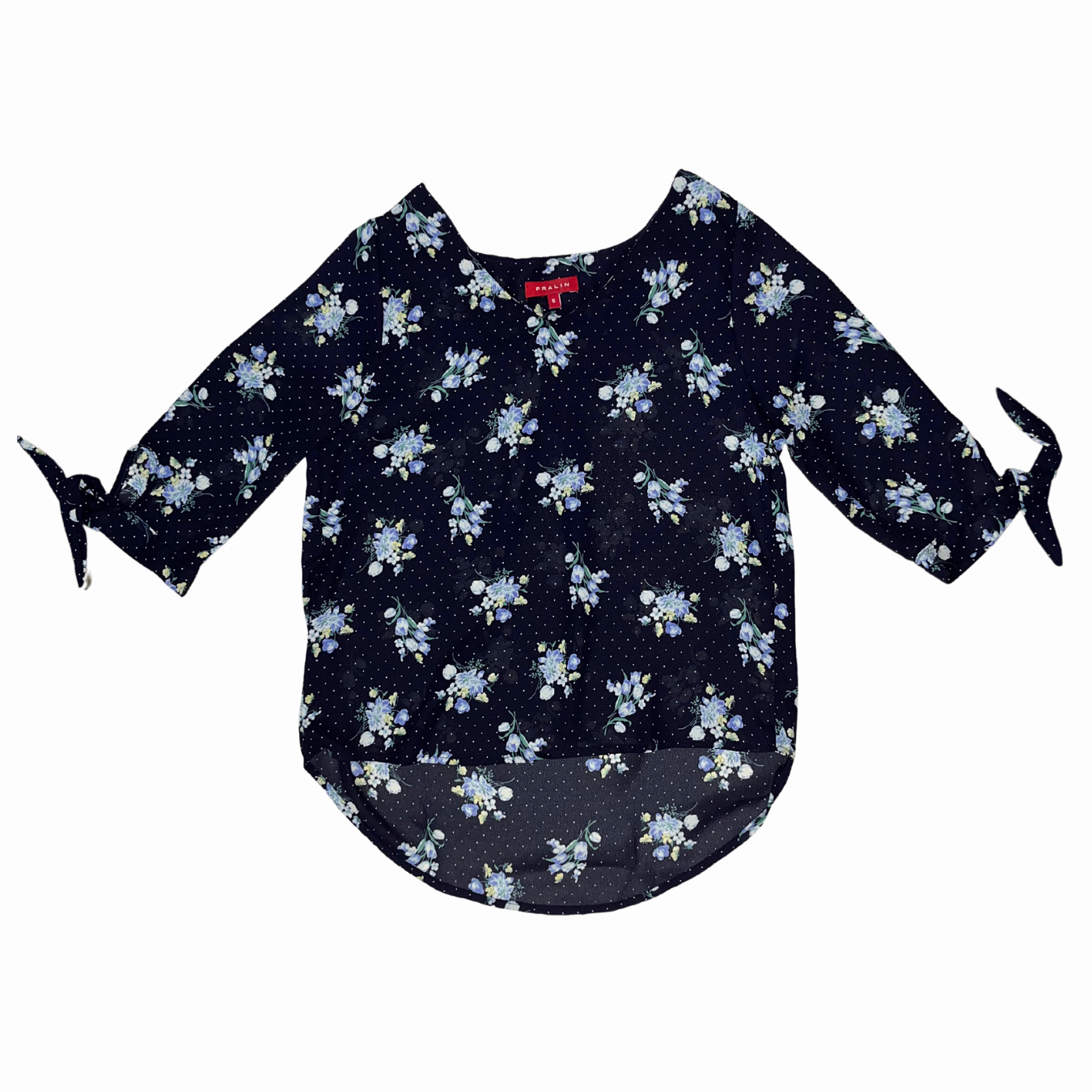 Blusa Azul Marino con Puntos Manga 3/4 10066 Mujer