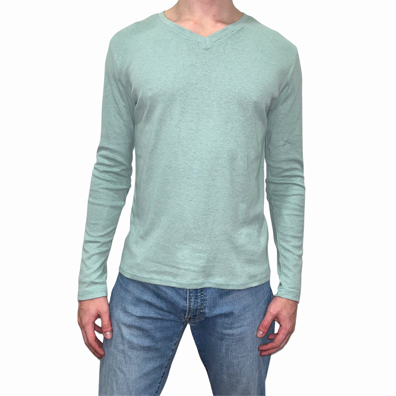 Playera Manga Larga con Cuello V para Hombre