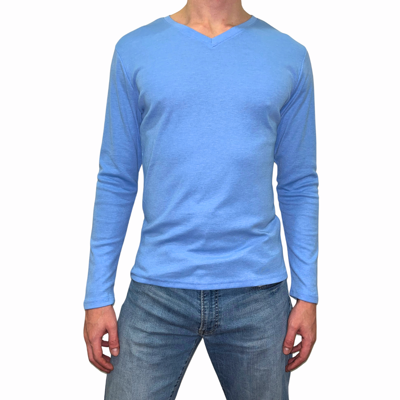 Playera Manga Larga con Cuello V para Hombre