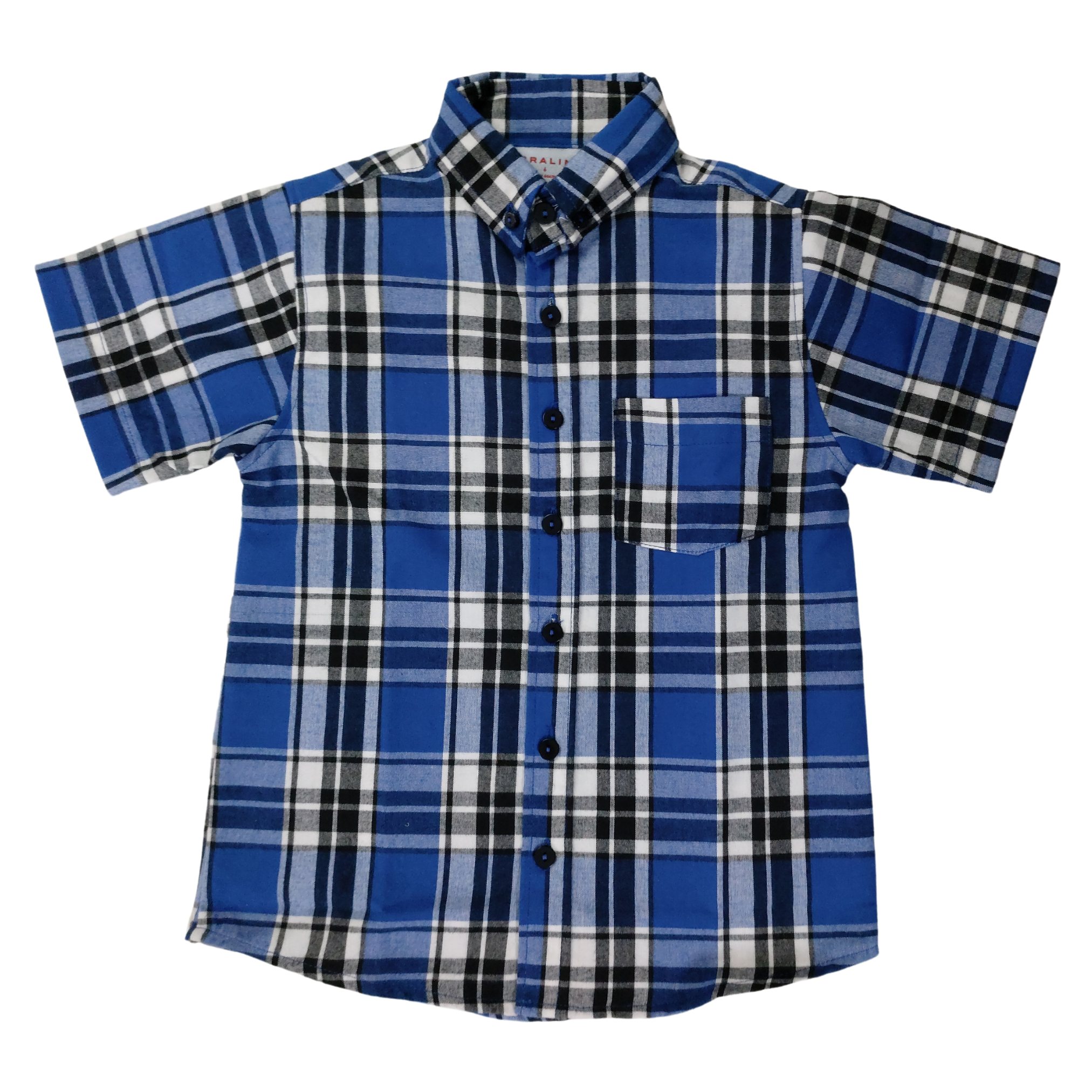 Camisa Azul Tipo Franela Manga Corta con Cuadros 10021 Niño