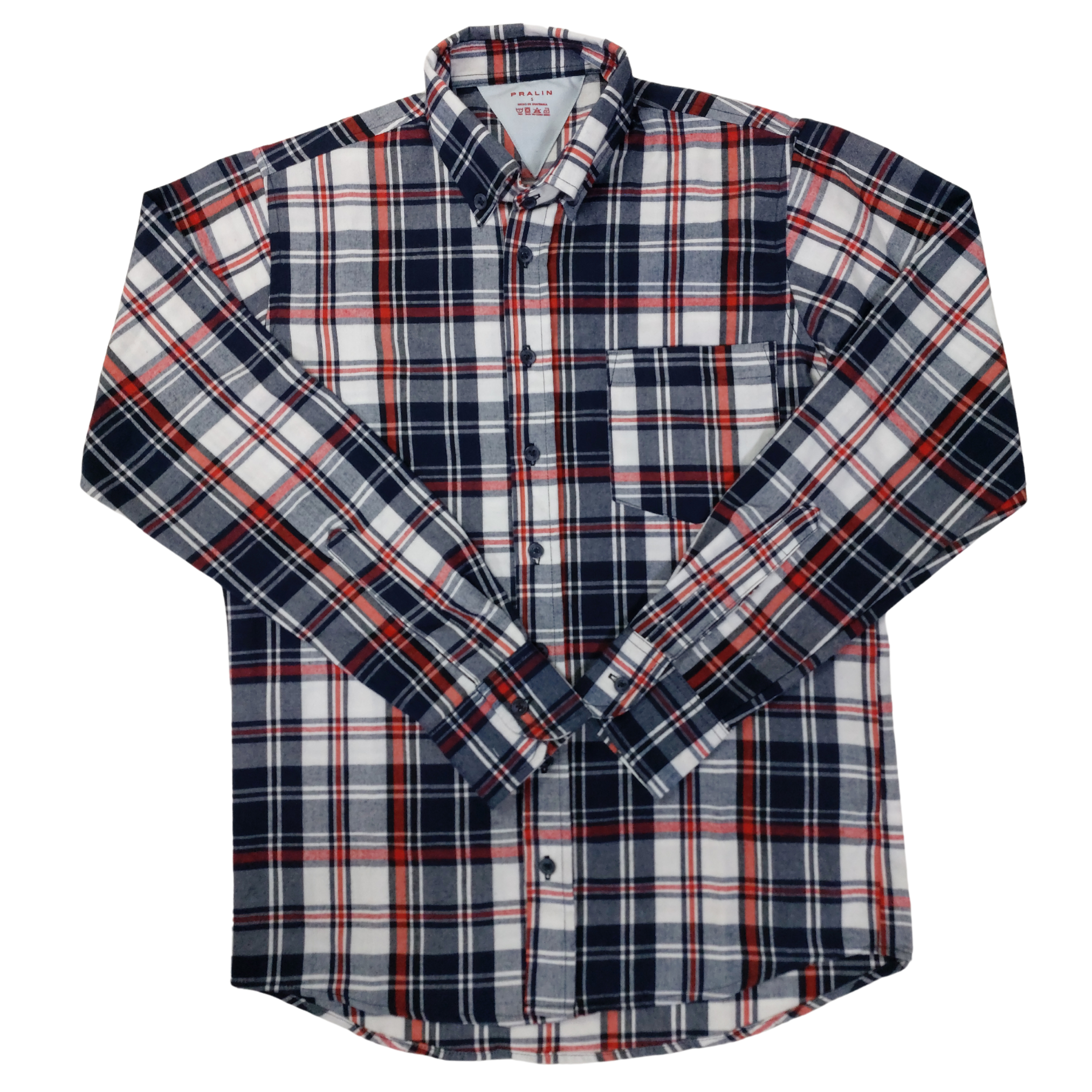 Camisa Tipo Franela Manga Larga Azul/Roja/Blanca de Cuadros 10033 Hombre