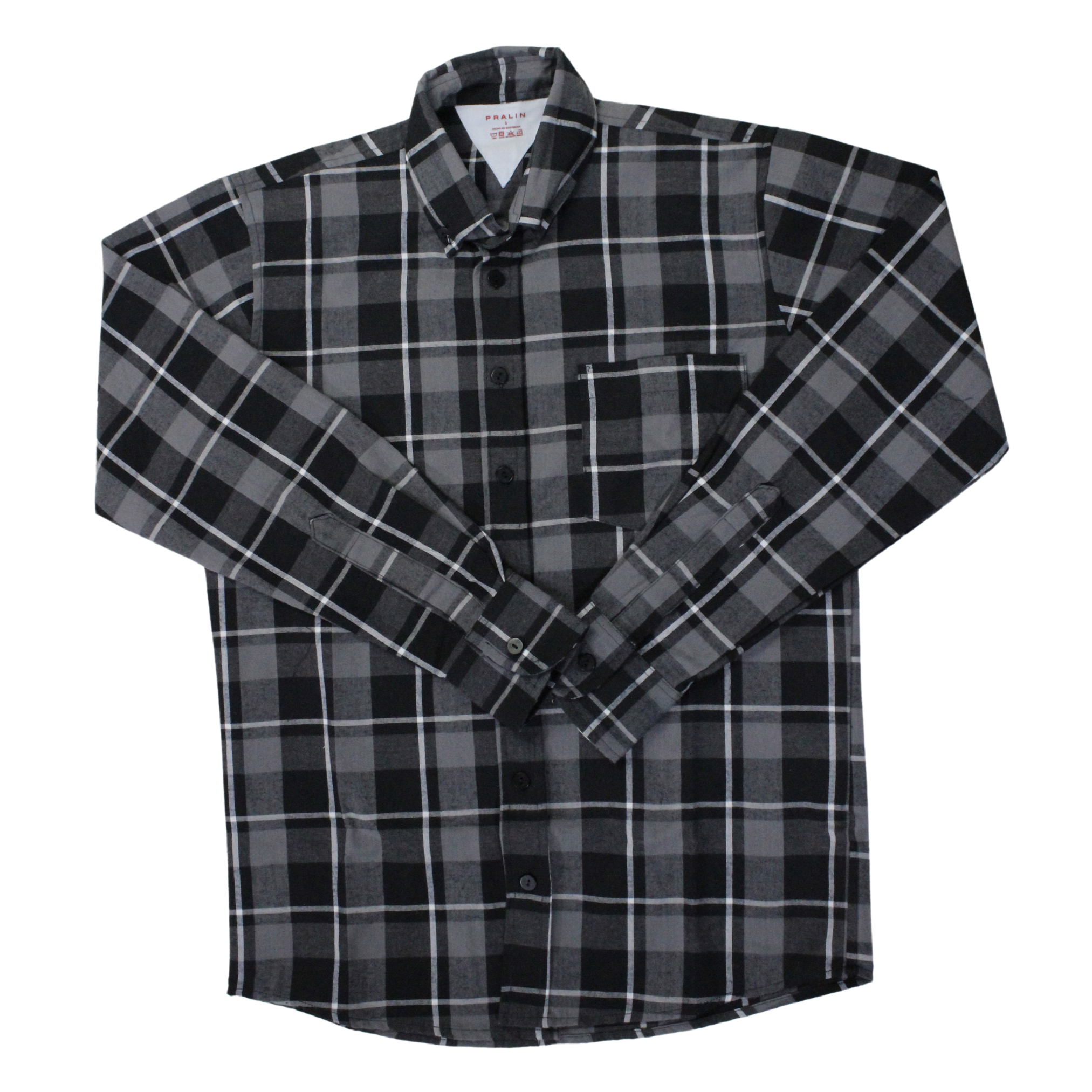 Camisa Tipo Franela Manga Larga Negra/Gris de Cuadros 10033 Hombre