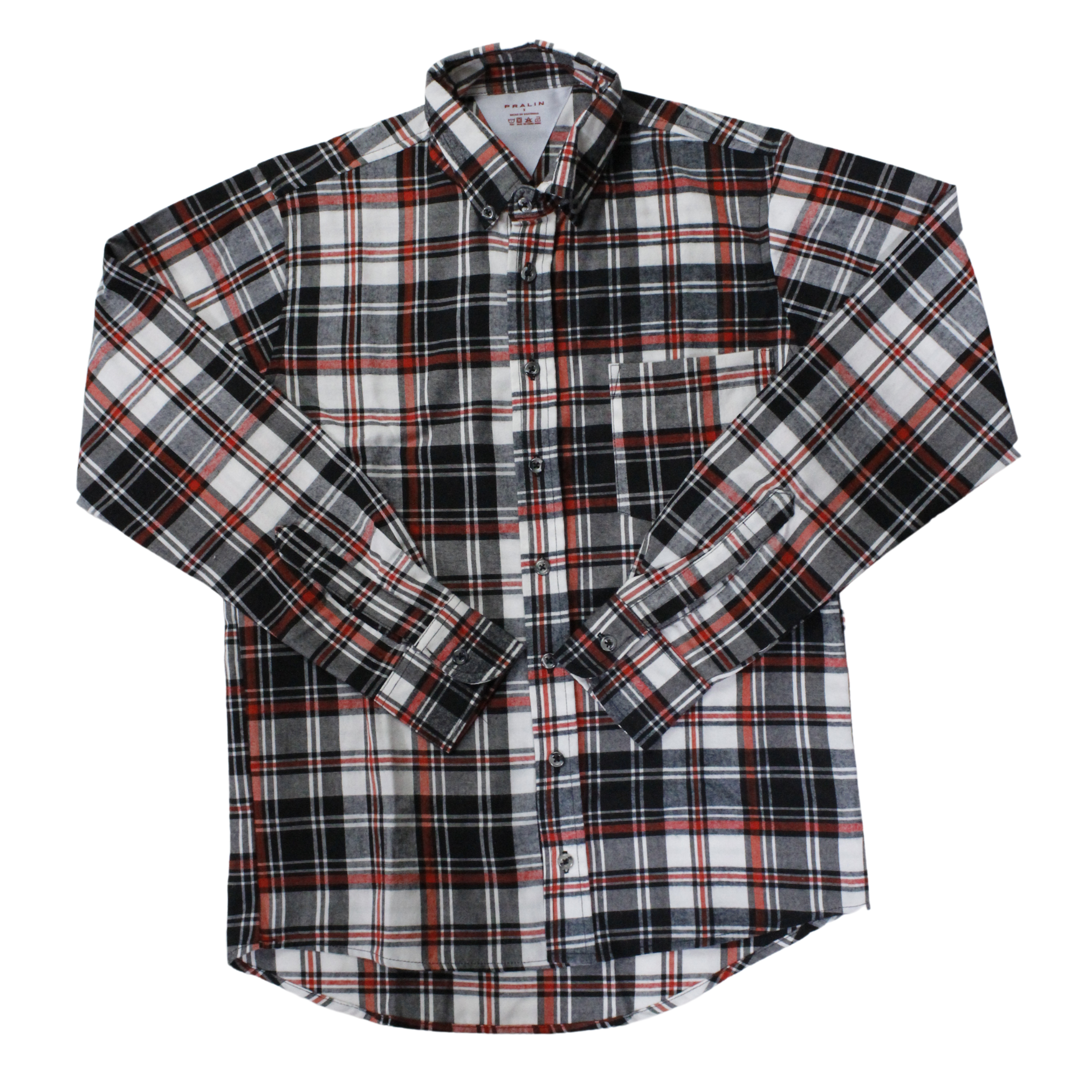 Camisa Tipo Franela Manga Larga Roja/Negra/Blanca de Cuadros 10033 Hombre