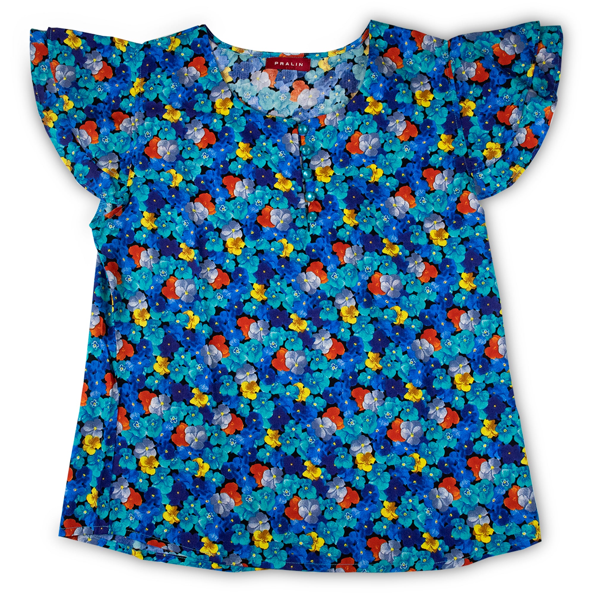 Blusa Manga Corta Azul Floral 10030 Mujer
