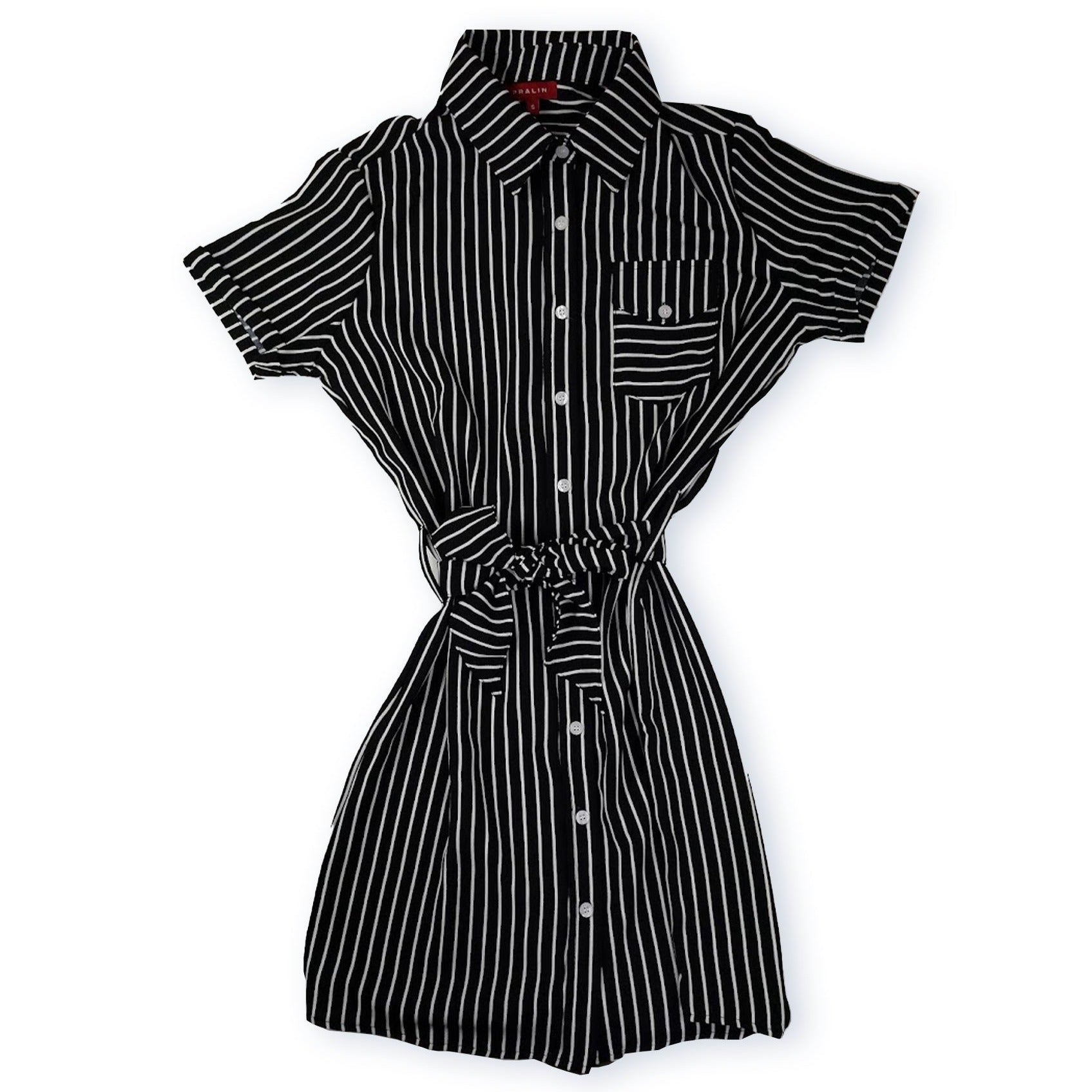 Vestido Rayado Negro con Botones 10015 Mujer