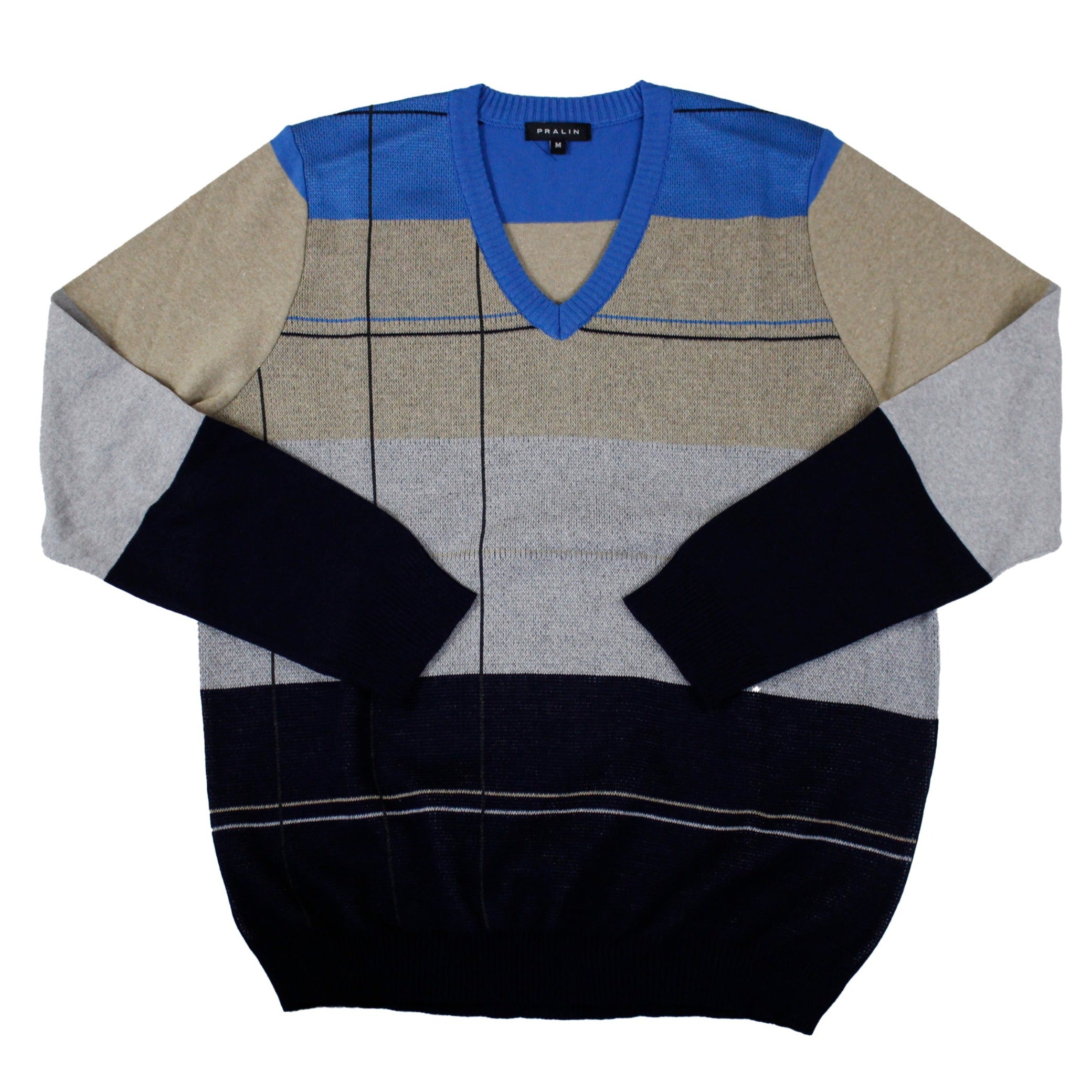 Suéter con Cuello V Jacquard Combinado 10161 Hombre