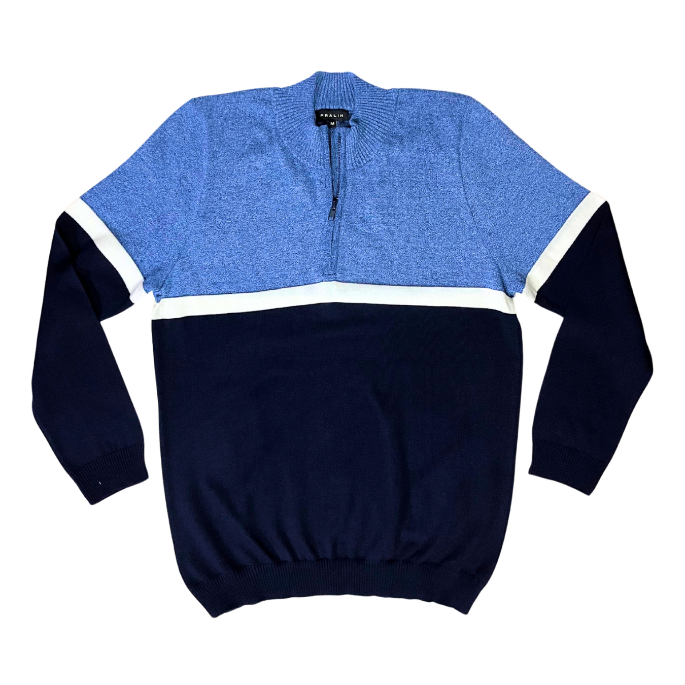 Suéter Azul Jaspeado/Azul Marino con Medio Zipper 10351 Hombre
