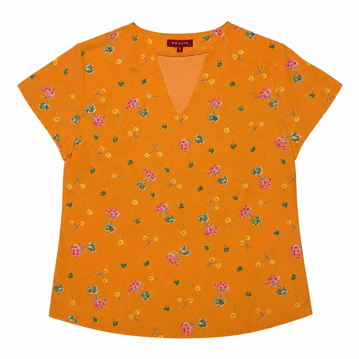 Blusa Naranja con Flores Manga Corta 10064 Mujer