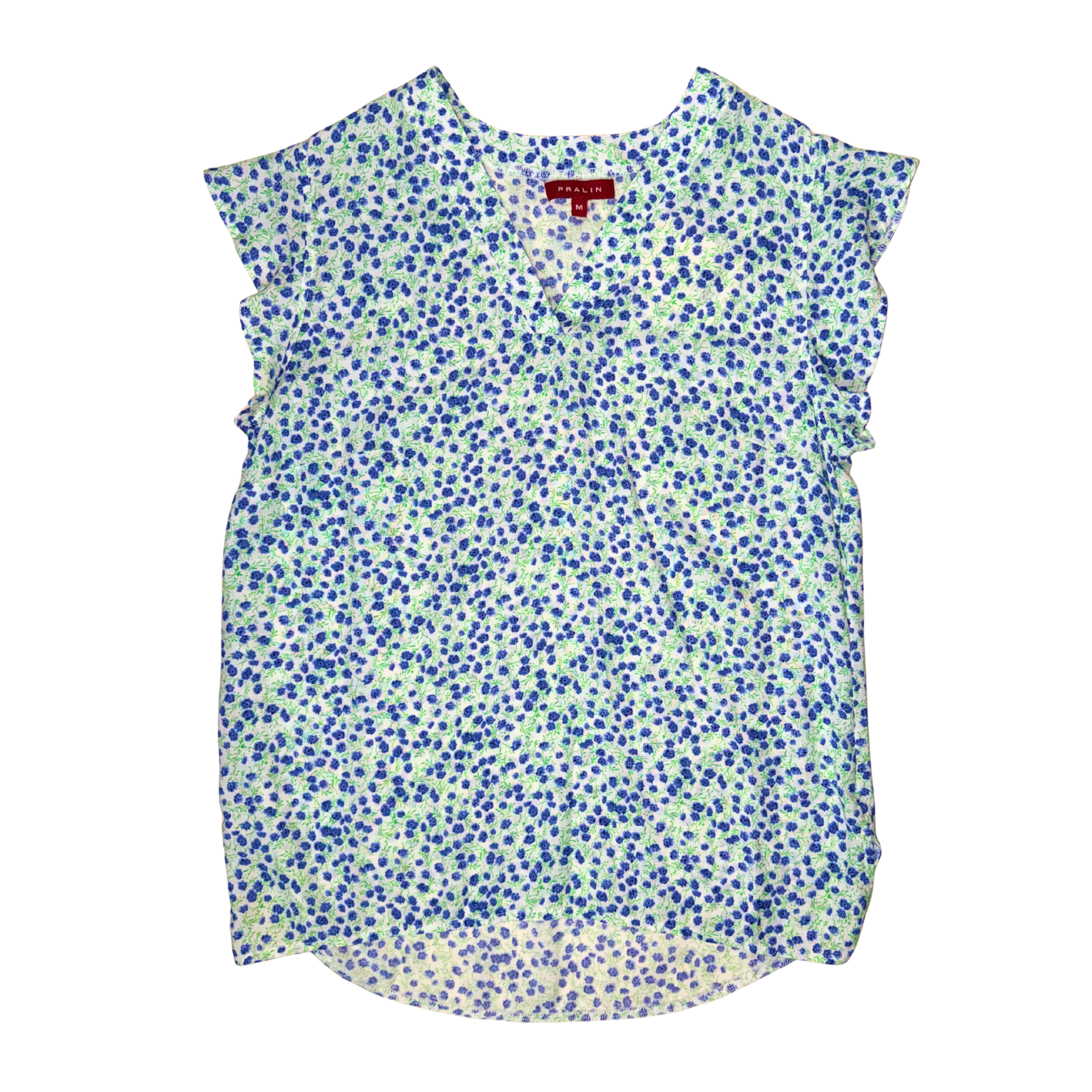 Blusa Blanca/Azul Floral con Vuelo 10066 Mujer