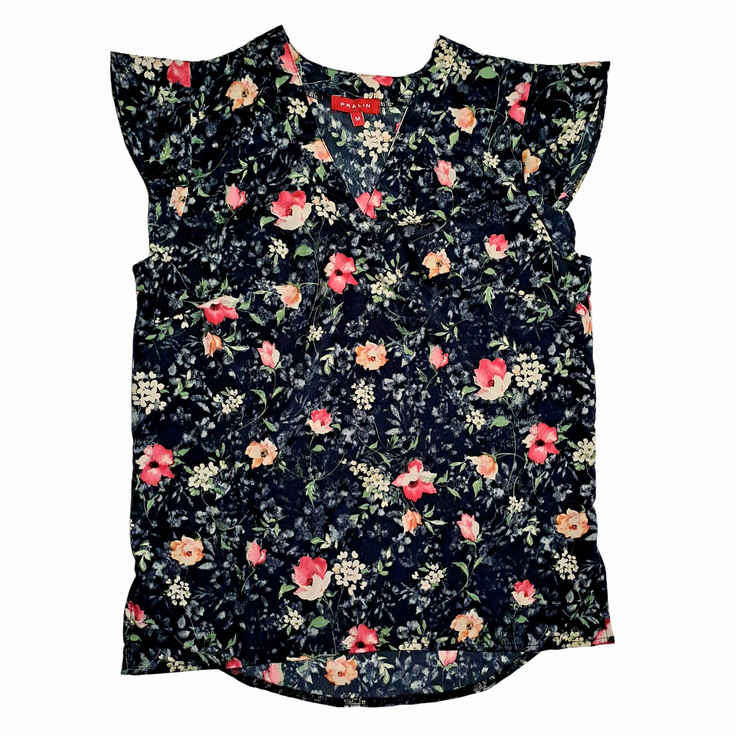 Blusa Negra Floral con Vuelo 10066 Mujer