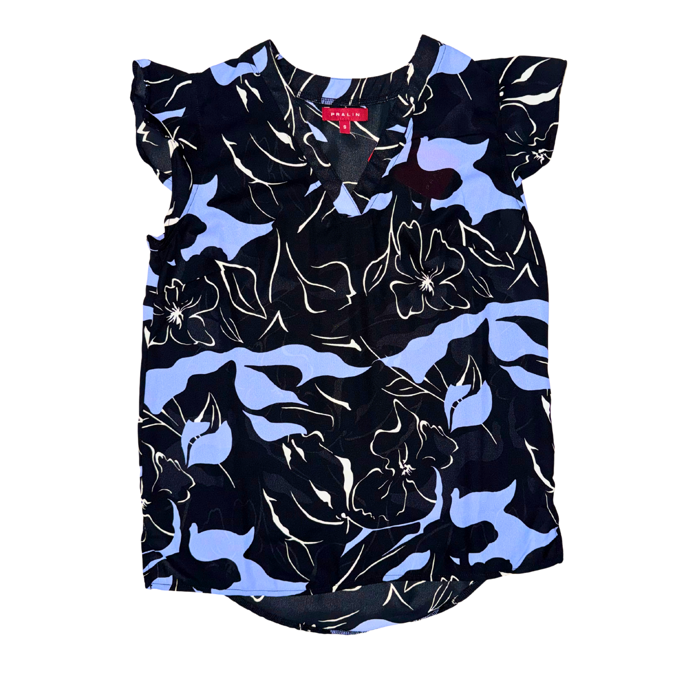Blusa Negra/Celeste Floral con Vuelo 10066 Mujer