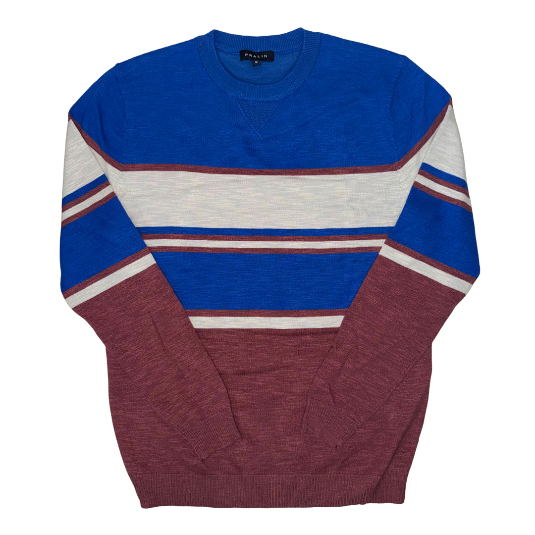 Suéter Azul/Gris/Ladrillo con Cuello Redondo 10359 Hombre