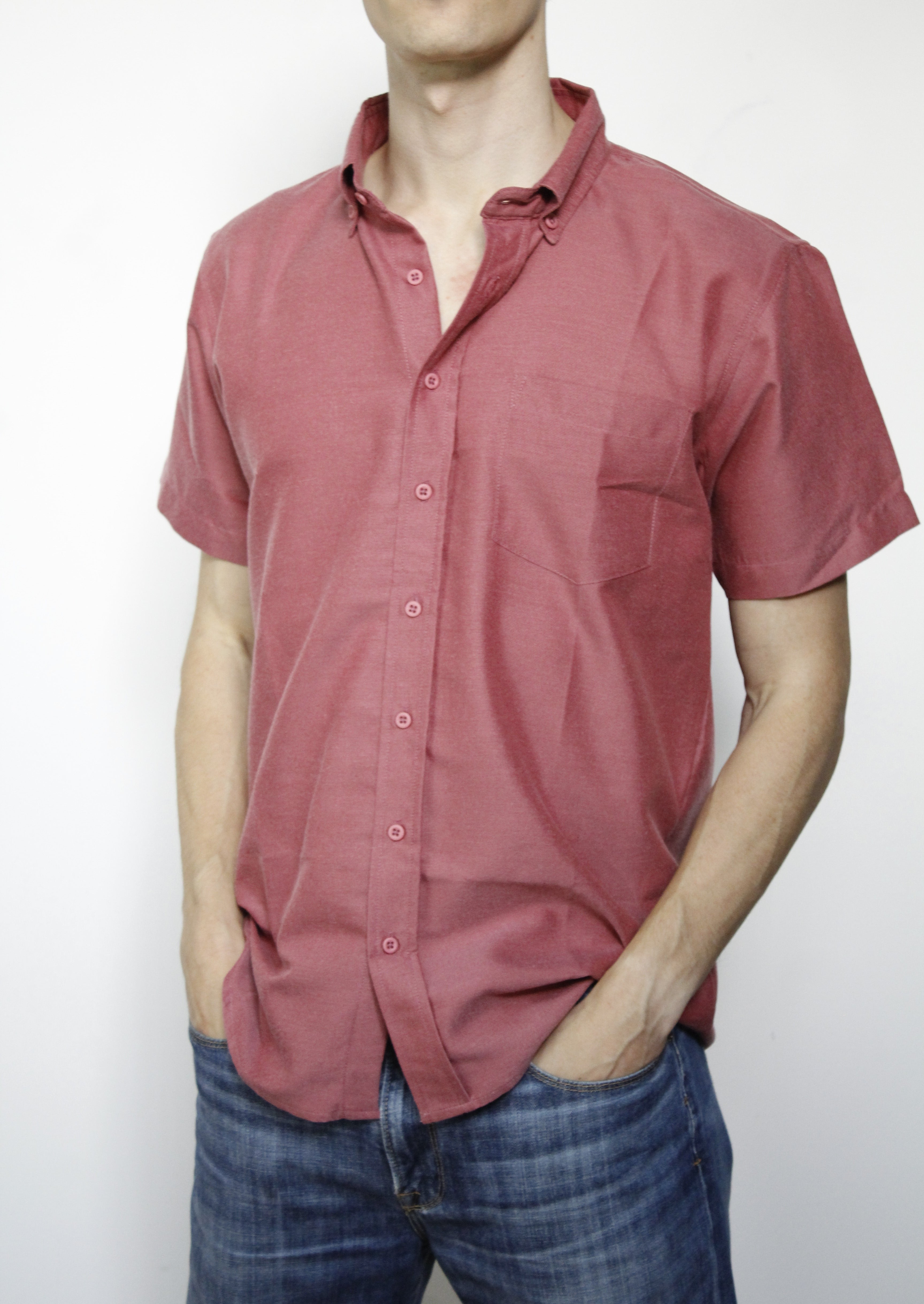 Camisa Manga Corta Color Salmón 10024 Hombre