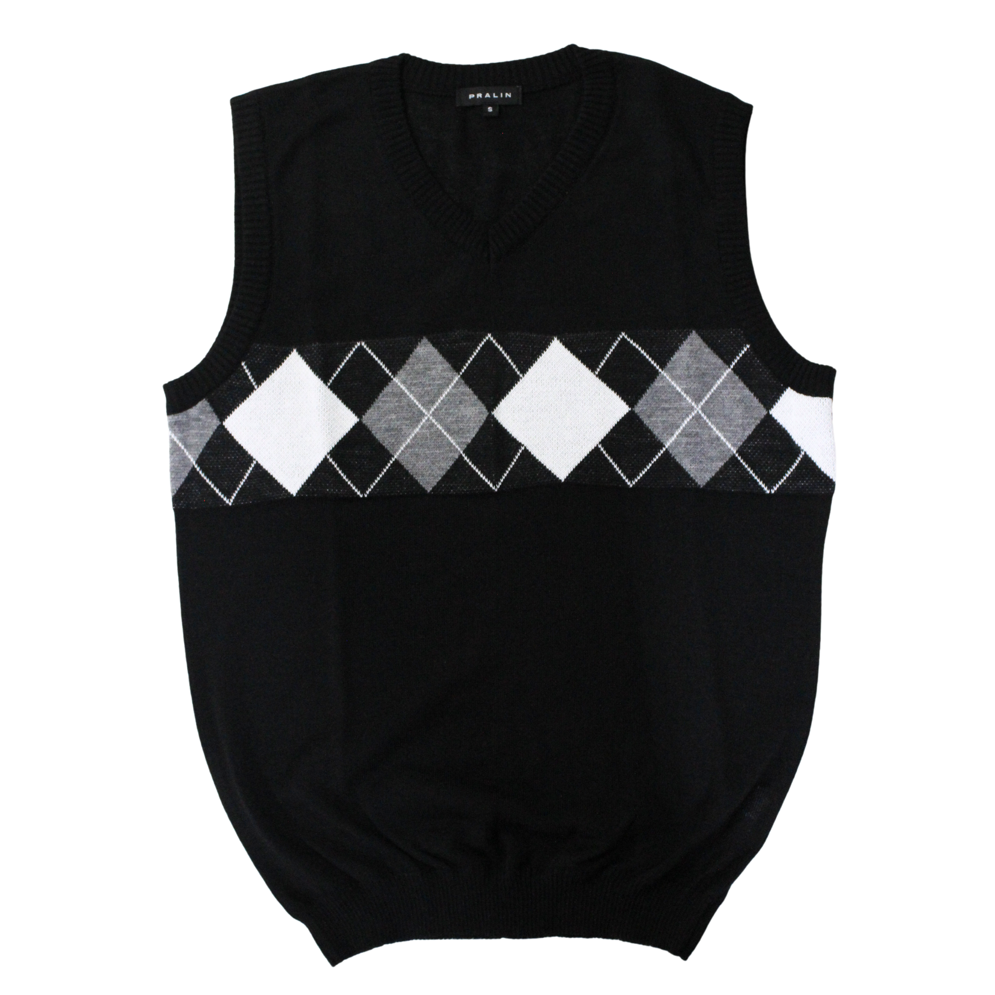 Chaleco Negro de Rombos con Cuello V 10081 Hombre