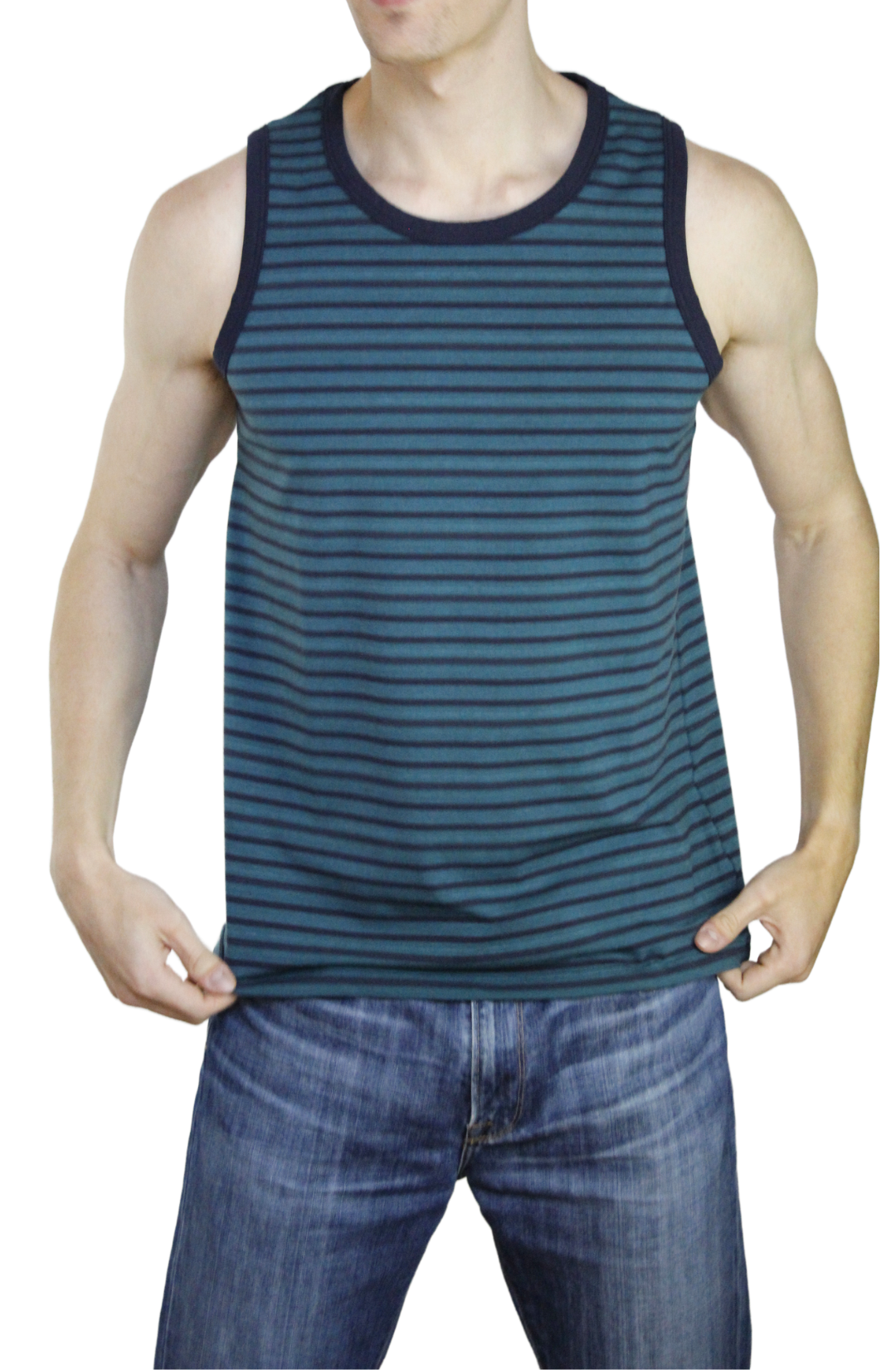 Playera Sin Mangas Verde Jade/Azul Marino 10010 para Hombre