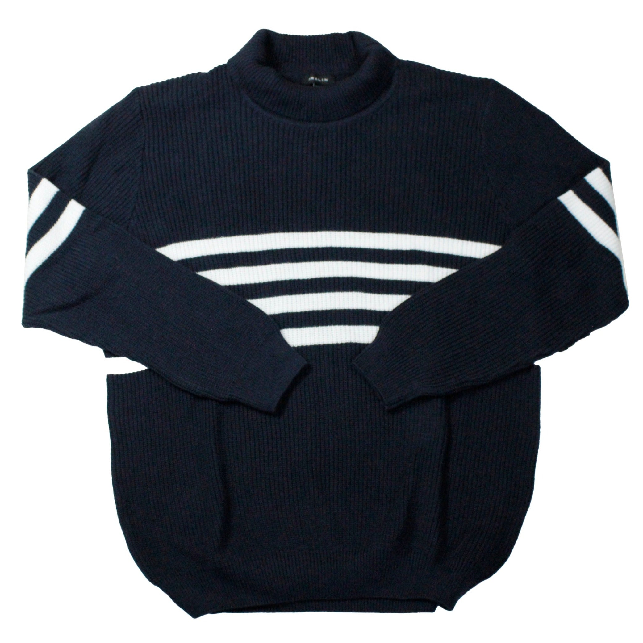 Suéter de Punto Inglés Azul M./Blanco con Cuello de Tortuga 10337 Hombre