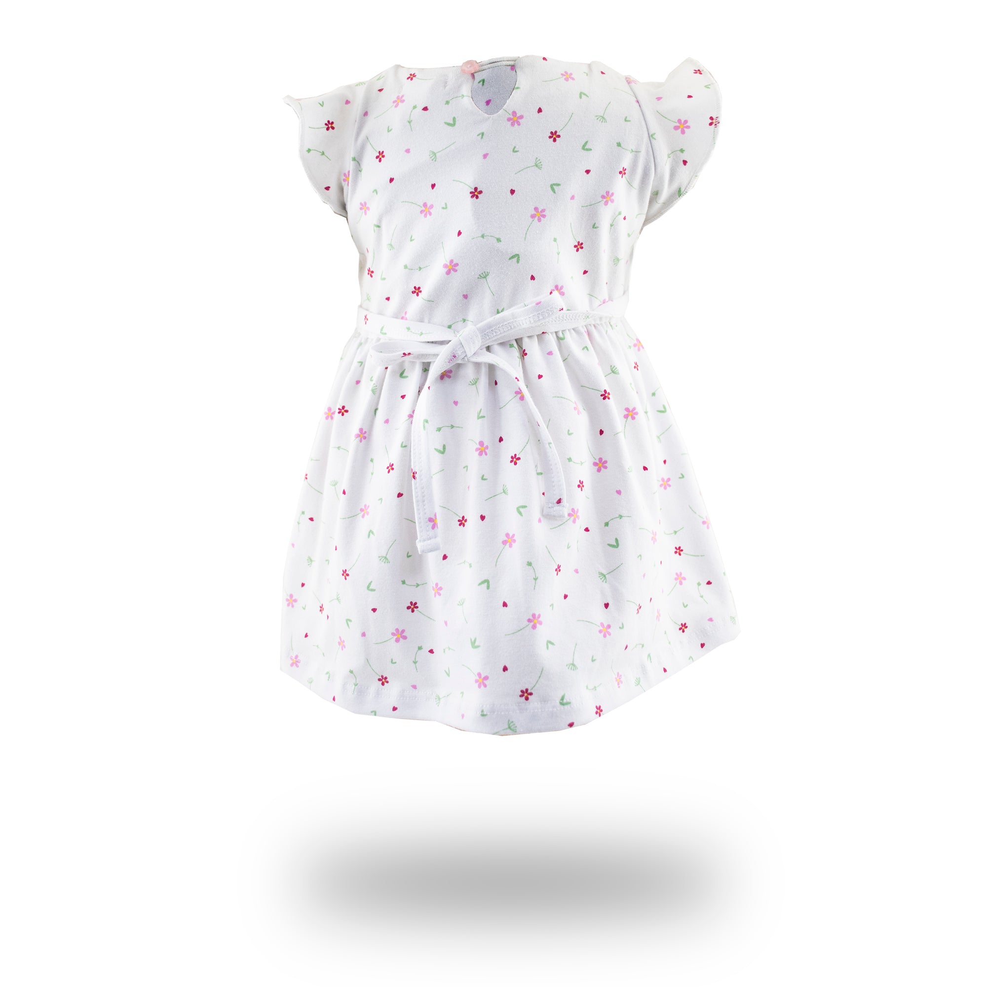 Vestido Blanco/Rosado de Manga Corta 10048 Niña